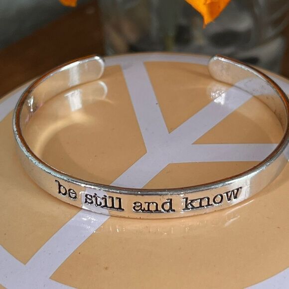 NWOT Silver Open Cuff Bracelet “Be Still And Know” #JW7 - Picture 3 of 5